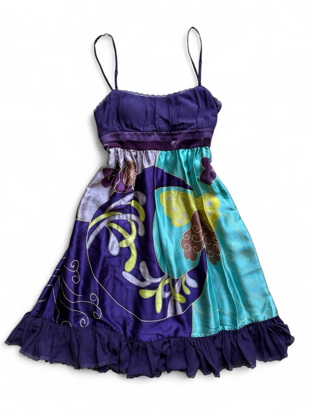 Sue Wong Silk Whimsical Design Dress with Ruffle Hem